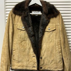 Vintage Tan Suede Fur Coat Jacket
